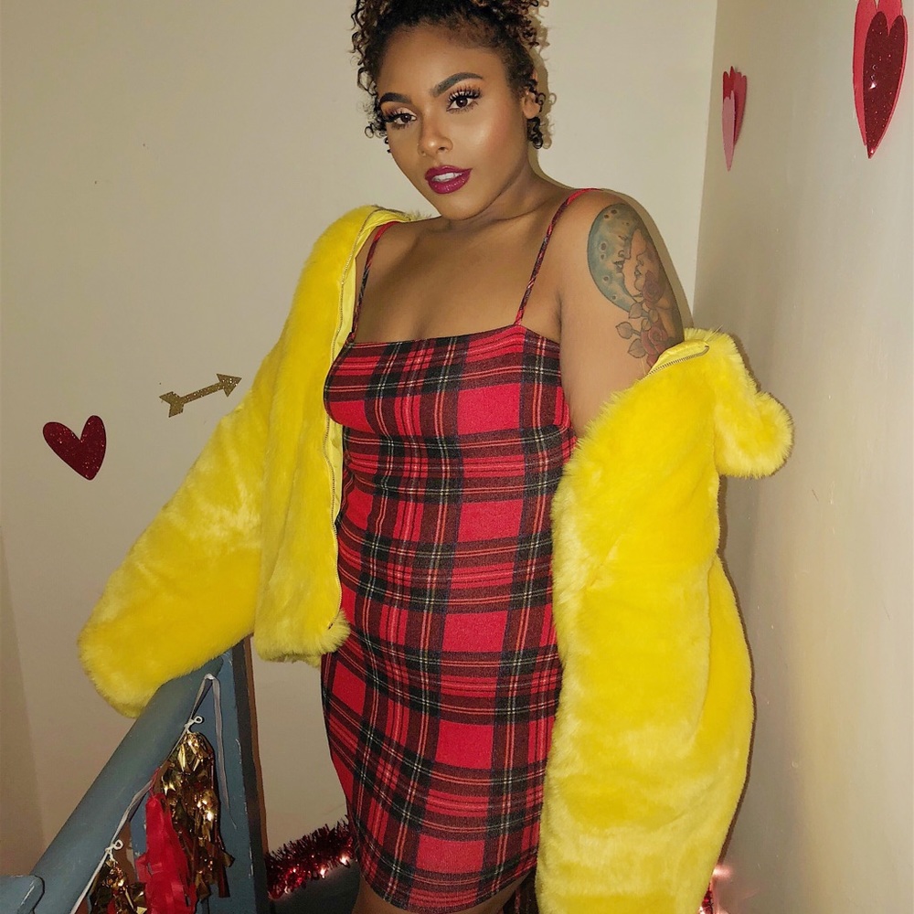 Plaid mini dress in red and green